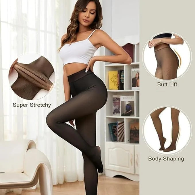 Leggings Thermal Winter Warm Fleece Translucent Stockings